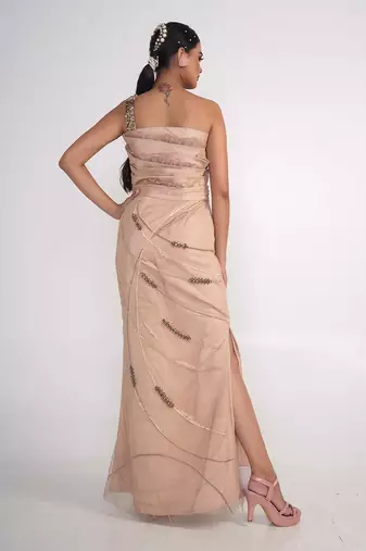 Champagne modal satin and net gown