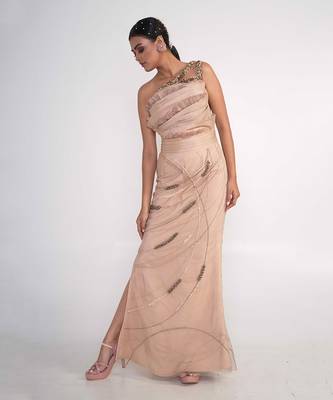 Champagne modal satin and net gown 3