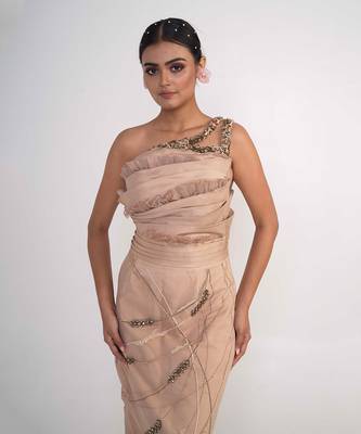 Champagne modal satin and net gown 5