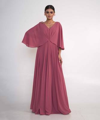 Coral pink georgette gown 1
