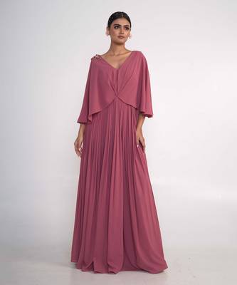 Coral pink georgette gown 2