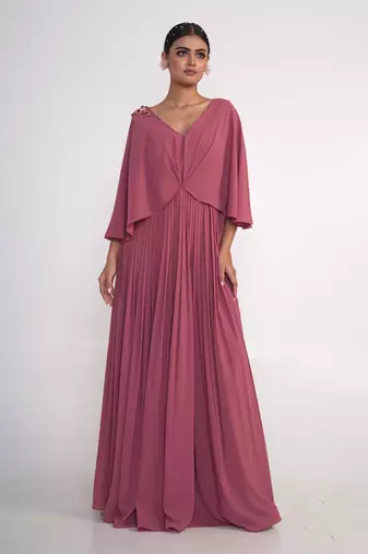 Coral pink georgette gown