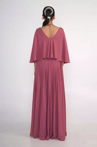 Coral pink georgette gown