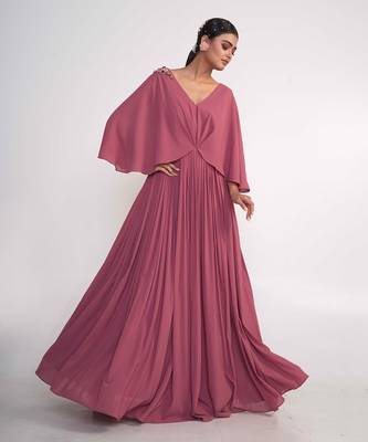 Coral pink georgette gown 4