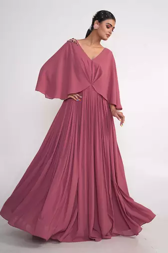 Coral pink georgette gown