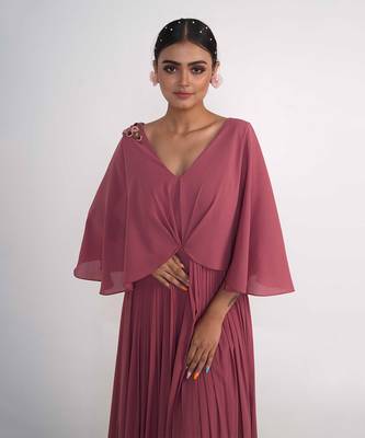 Coral pink georgette gown 5