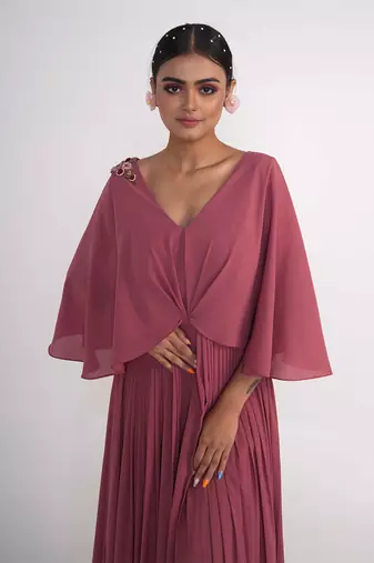 Coral pink georgette gown
