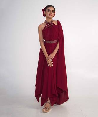Maroon georgette gown 1