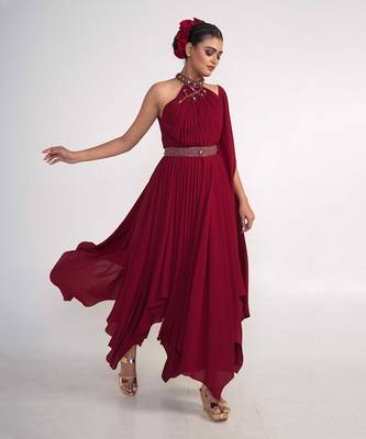 Maroon georgette gown 2