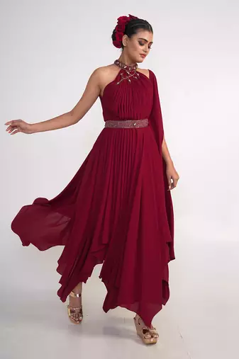 Maroon georgette gown