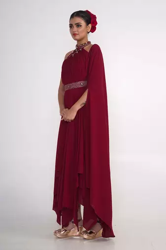 Maroon georgette gown