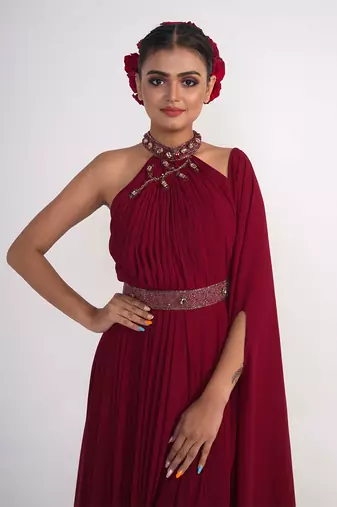Maroon georgette gown