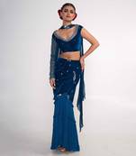 Teal blue velvet and chiffon skirt set