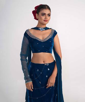 Teal blue velvet and chiffon skirt set 4