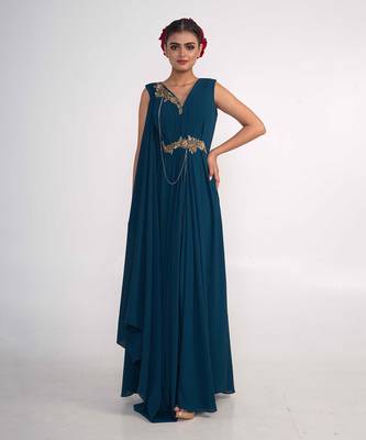 Teal blue georgette gown 1