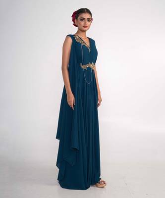 Teal blue georgette gown 2