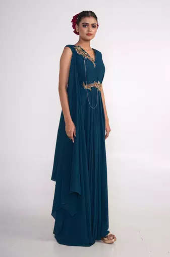 Teal blue georgette gown
