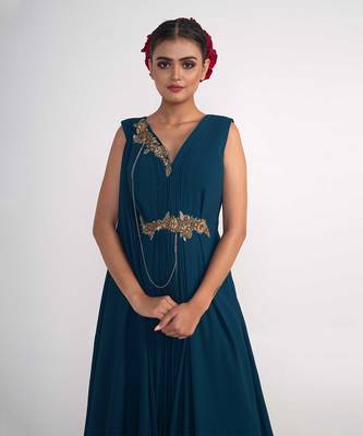 Teal blue georgette gown 4