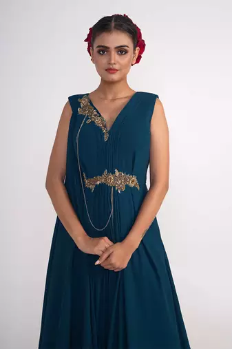 Teal blue georgette gown