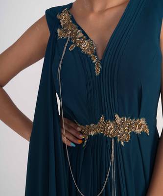 Teal blue georgette gown 5