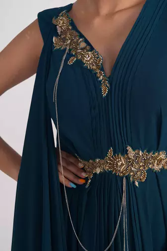 Teal blue georgette gown