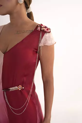 Maroon modal satin jumpsuit
