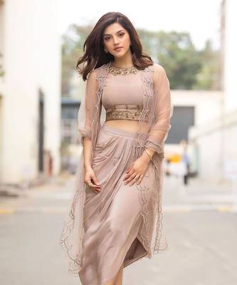 Mauve Crop Top with Drape Skirt and Cape 1