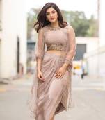 Mauve Crop Top with Drape Skirt and Cape