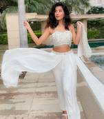 Pants With Mirror Work Crop Top And Jacket