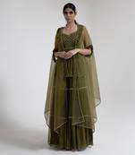 Olive green chiffon sharara set