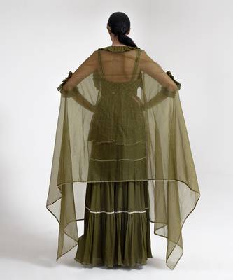 Olive green chiffon sharara set 2