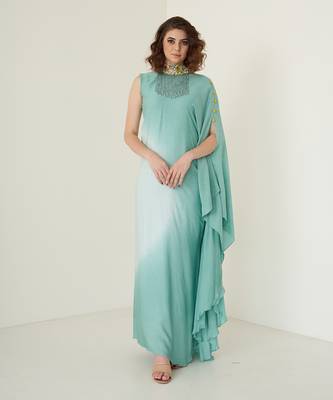 Aqua blue modal satin kaftaan 1
