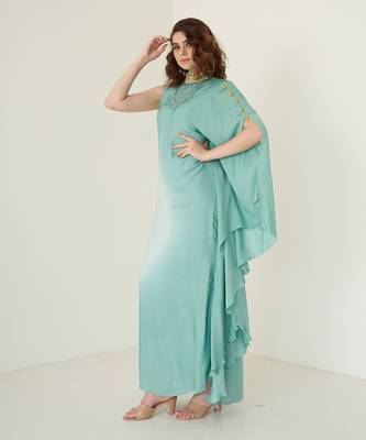 Aqua blue modal satin kaftaan 2