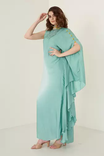 Aqua blue modal satin kaftaan
