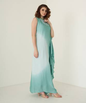 Aqua blue modal satin kaftaan 3