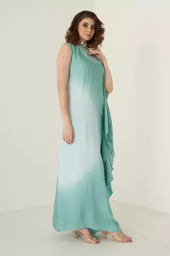 Aqua blue modal satin kaftaan