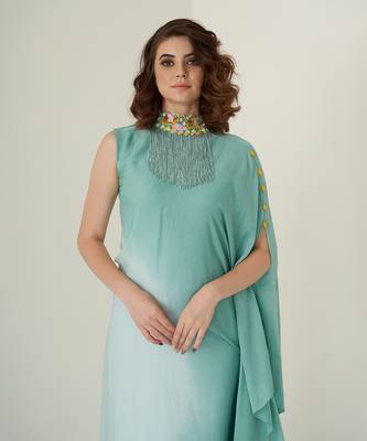Aqua blue modal satin kaftaan 5