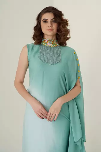 Aqua blue modal satin kaftaan