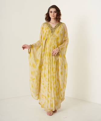 Yellow chiffon tie and dye kaftaan 1