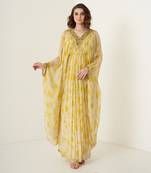 Yellow chiffon tie and dye kaftaan