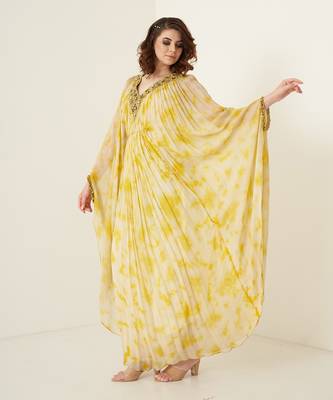 Yellow chiffon tie and dye kaftaan 2