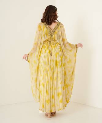 Yellow chiffon tie and dye kaftaan 3