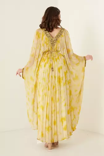 Yellow chiffon tie and dye kaftaan