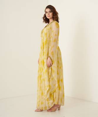 Yellow chiffon tie and dye kaftaan 4