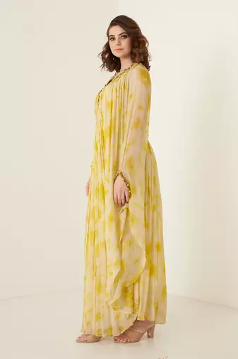 Yellow chiffon tie and dye kaftaan