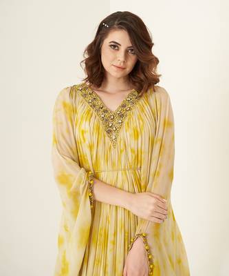 Yellow chiffon tie and dye kaftaan 5