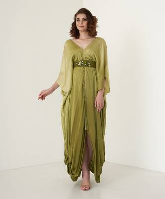 Green modal satin kaftaan 1