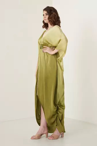 Green modal satin kaftaan