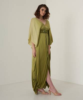 Green modal satin kaftaan 3
