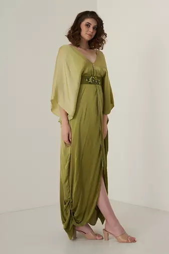 Green modal satin kaftaan